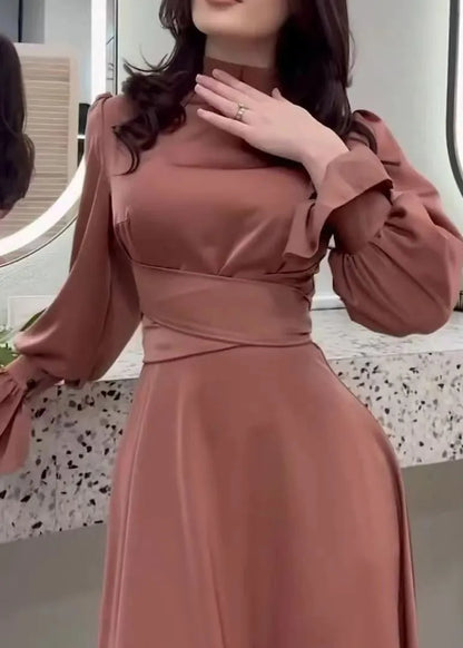Spring Waist Cinching Silk Long Dress