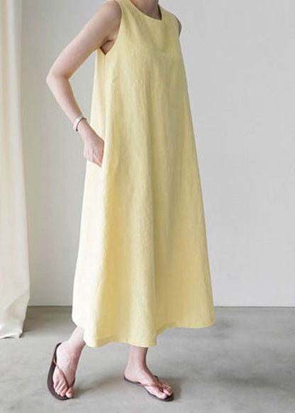 Unique Yellow O-neck Pockets Party Dress Sleeveless