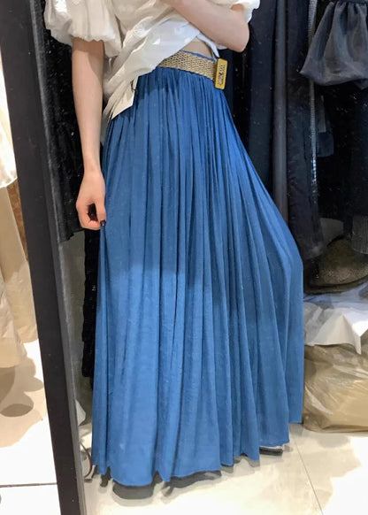 White Wrinkled Elastic Waist Cotton Skirts Summer