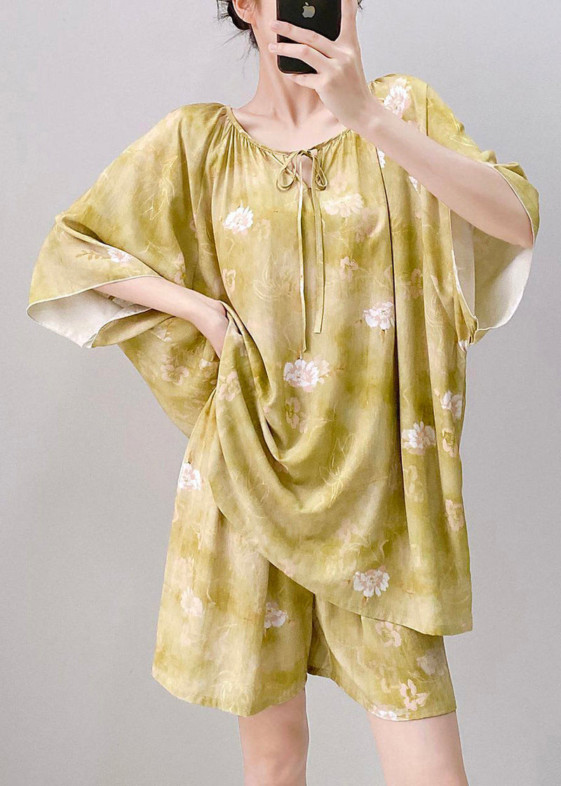Light Green Print Tie Lace Pajamas Sets