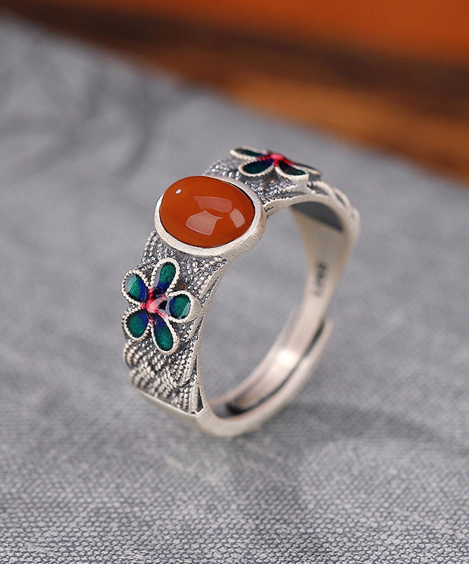 Retro Silk Sterling Silver Inlaid Agate Rings