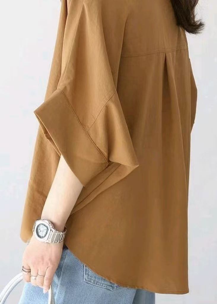 Coffee Oversized Cotton Shirt Top Summer