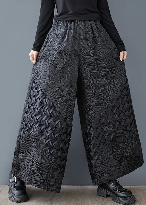 Original Design Black Oversized Jacquard Wide Leg Pants Summer