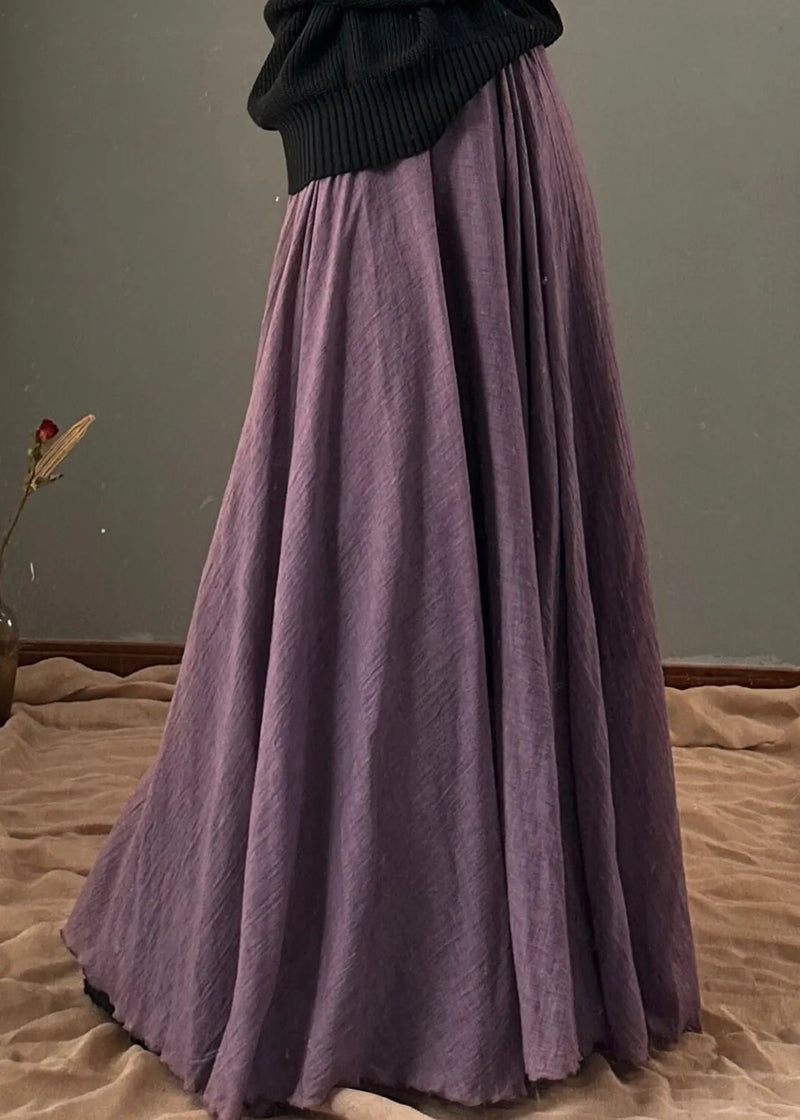 Unique Purple Elastic Waist Exra Large Hem Cotton Skirt Fall