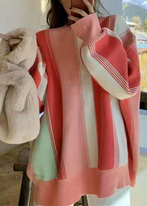 Rainbow O Neck Patchwork Cozy Cotton Knit Sweaters Spring