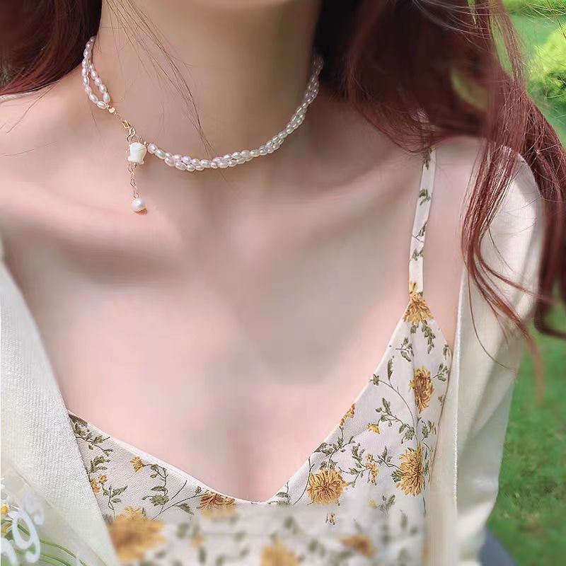 Modern White Alloy Double Layered Pearl Graduated Bead Necklace