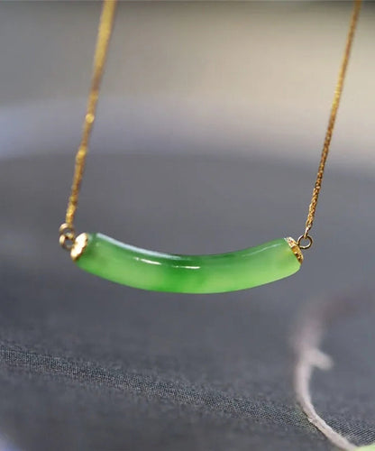 Green Sterling Silver Overgild Jade Pendant Necklace