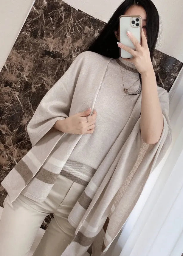 Grey Striped Warm Knit Two Pieces Set Fall