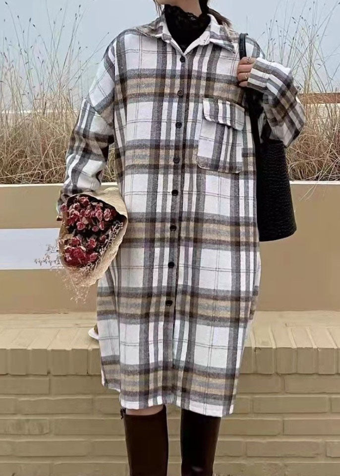 Colorblock Peter Pan Collar Plaid Patchwork Cotton Shirts Coats Spring