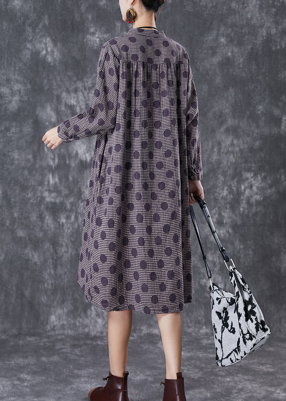 Purple Oversized Print Cotton Vacation Dresses Fall