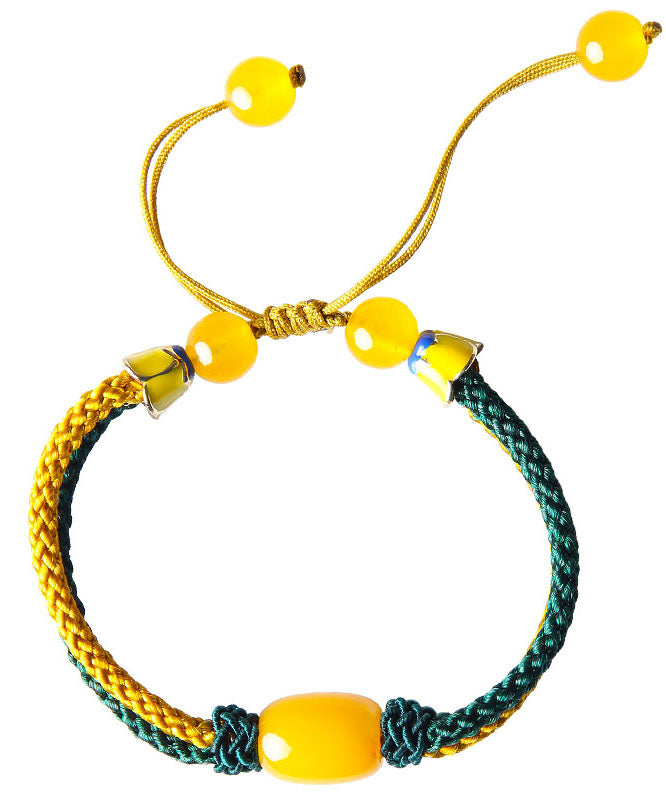 Diy Yellow Green Hand Woven Agatecharm Bracelet