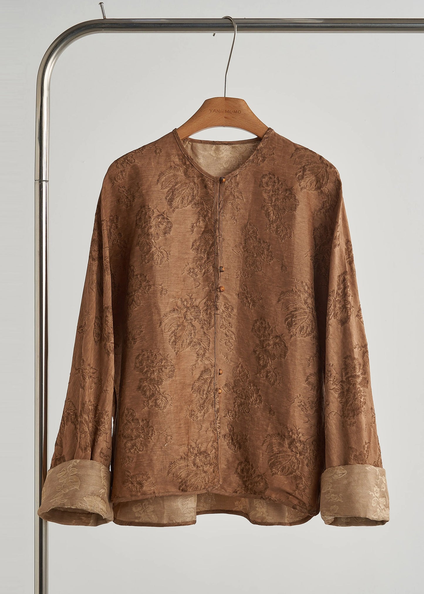 Brown Oversized Jacquard Silk Coat Outwear Fall