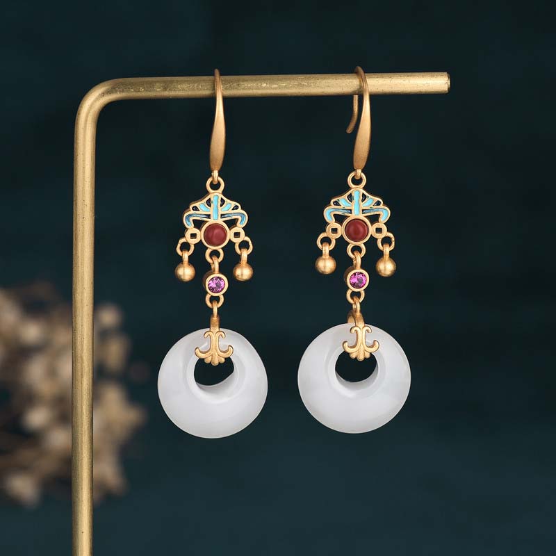 Fengshui White Jade Blessing Drop Earrings