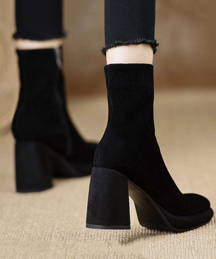 Zippered Chunky Heel Boots Grass Green Suede