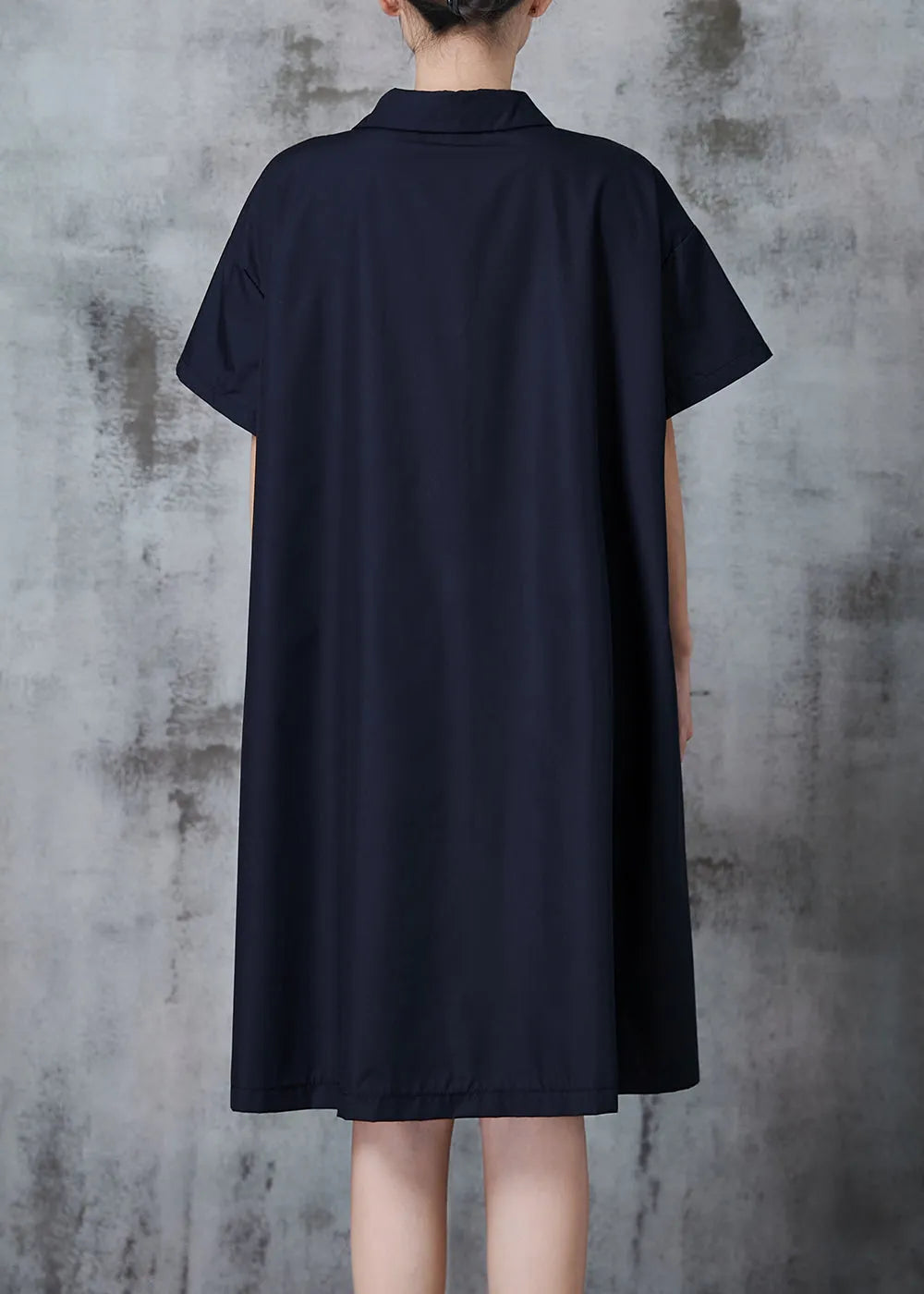 Simple Black Oversized Go Print Cotton Shirt Dress Fall