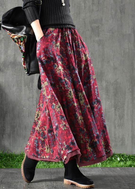 Velour Green Cashew Nuts Skirt Maxi Length