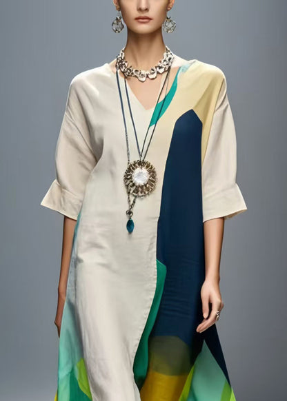 Stylish Apricot Asymmetrical Design Cotton Vacation Dress Summer