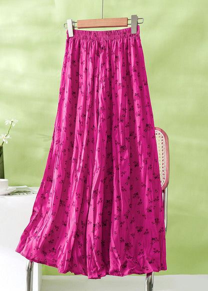 Rose Wrinkled Print Cotton Skirt Summer