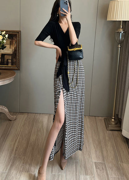 Fine Black Patchwork Plaid Cotton Vacation Dresses Summer