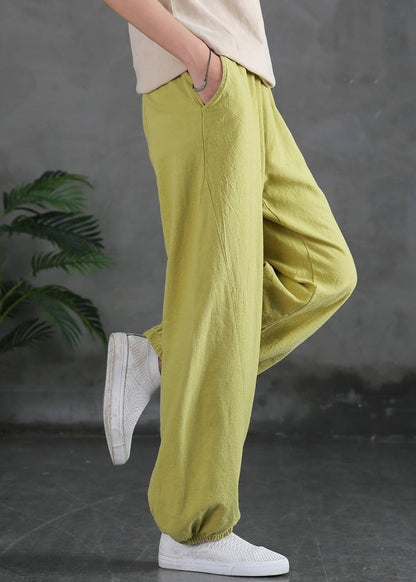 Yellow Cotton Beam Pants Elastic Waist Spring
