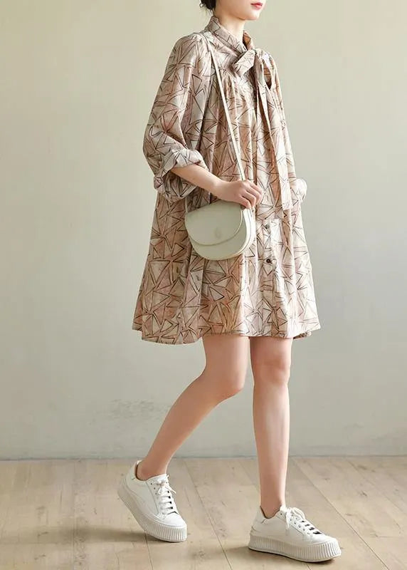 Pink Print Chiffon Button Spring Maxi Dress