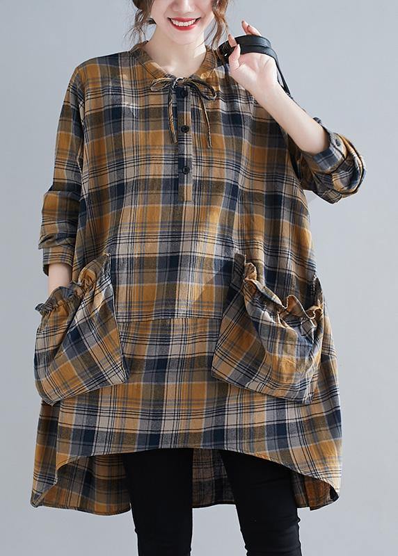 Plaid Shirts O-neck Asymmetric Clothing Spring Top