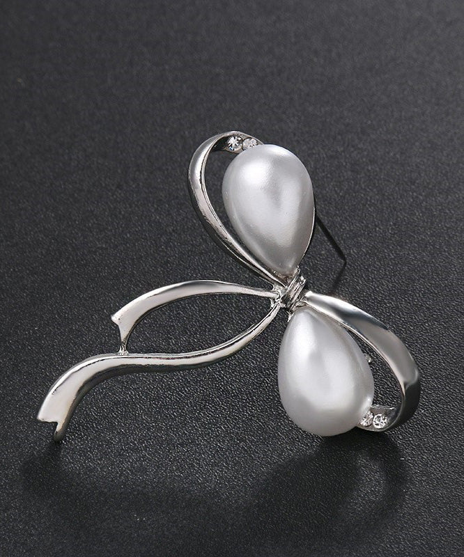 Stylish Silk Stainless Steel Pearl Bow Brooch