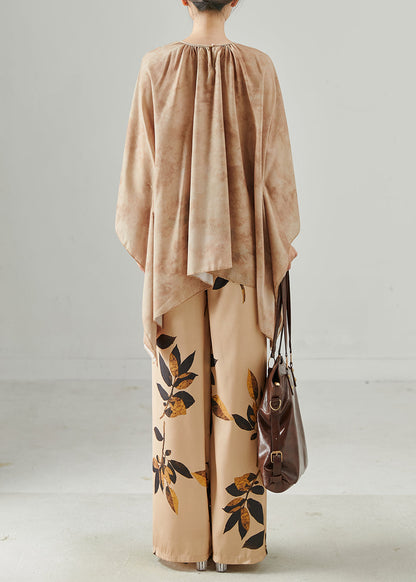 Modern Khaki Oversized Tie Dye Two Piece Set Clothing Batwing Sleeve