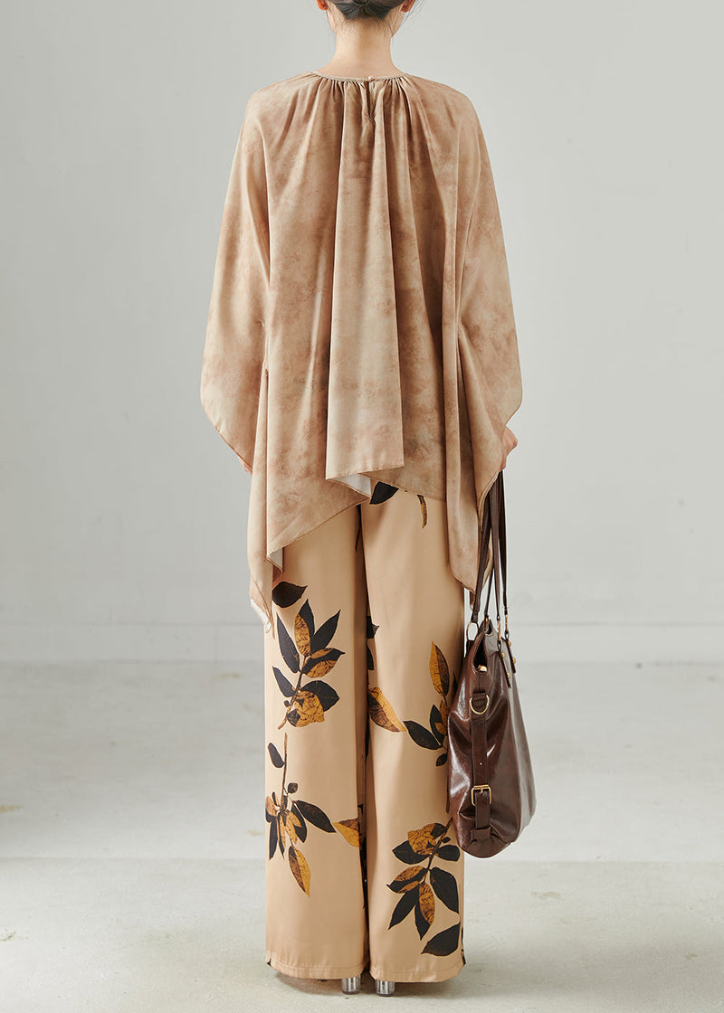 Modern Khaki Oversized Tie Dye Two Piece Set Clothing Batwing Sleeve