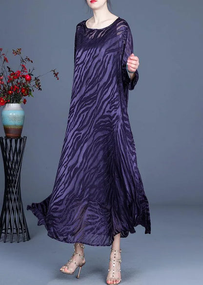 Comfy Purple O-neck Long Sleeve Two Piece Set Dress