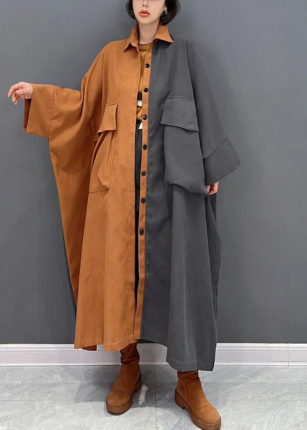 Grey Patchwork Orange Peter Pan Button Collar Coat Fall