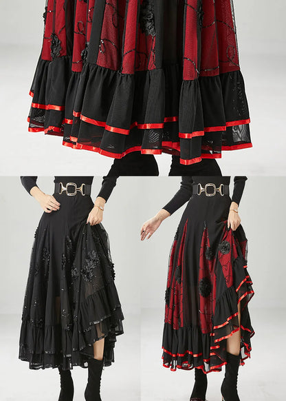 Italian Black Stereoscopic Chiffon a Line Skirt Fall