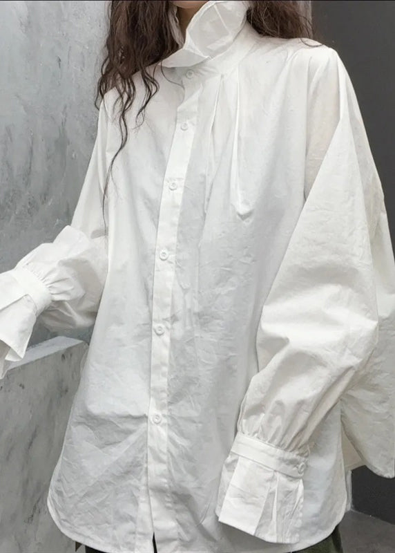 Red Stand Collar Patchwork Cotton Blouse Tops Spring