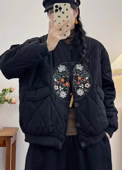 Yellow Embroidered Pockets Fine Cotton Filled Coats Spring