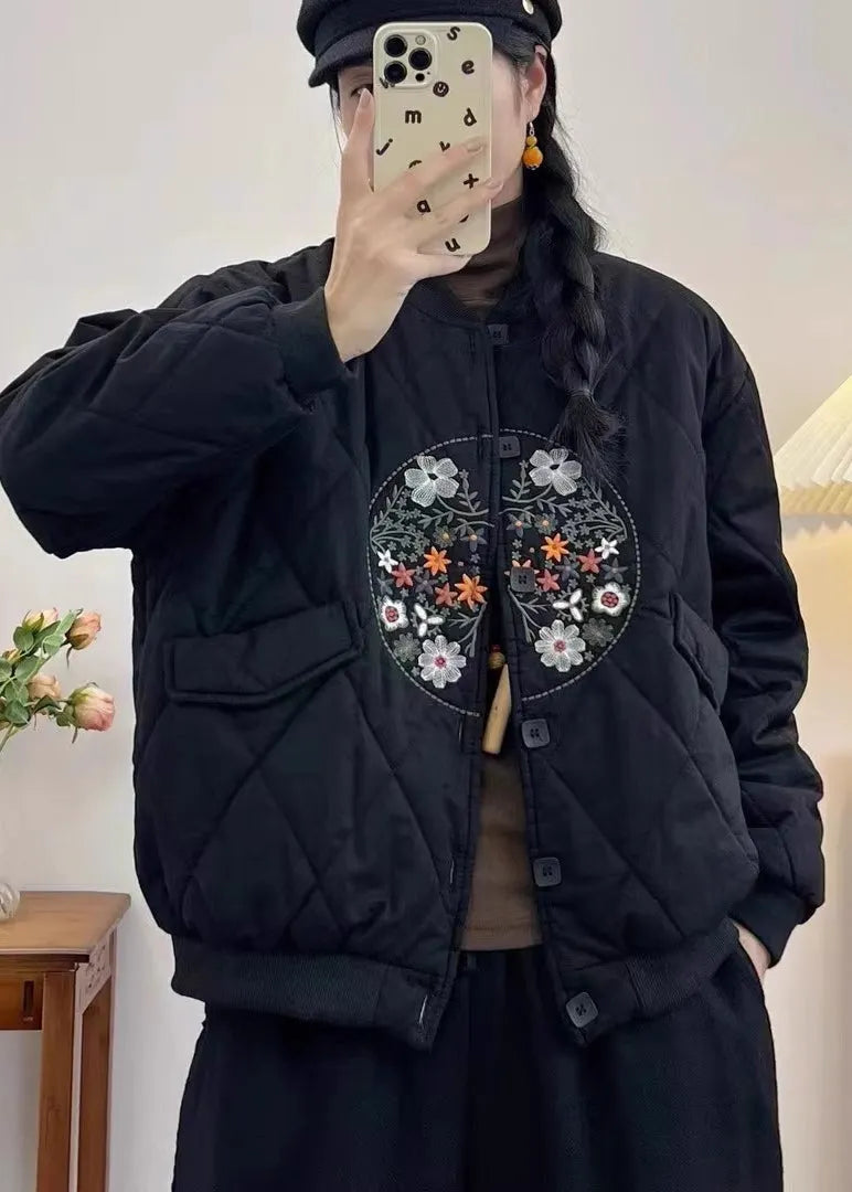 Yellow Embroidered Pockets Fine Cotton Filled Coats Spring