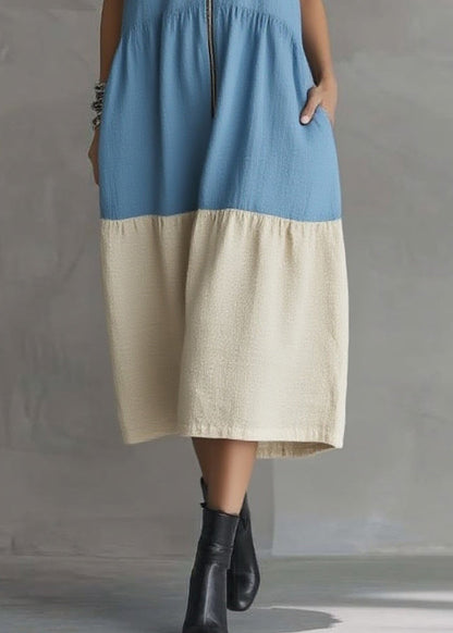 Blue Vacation Maxi Dresses Zippered Patchwork Summer
