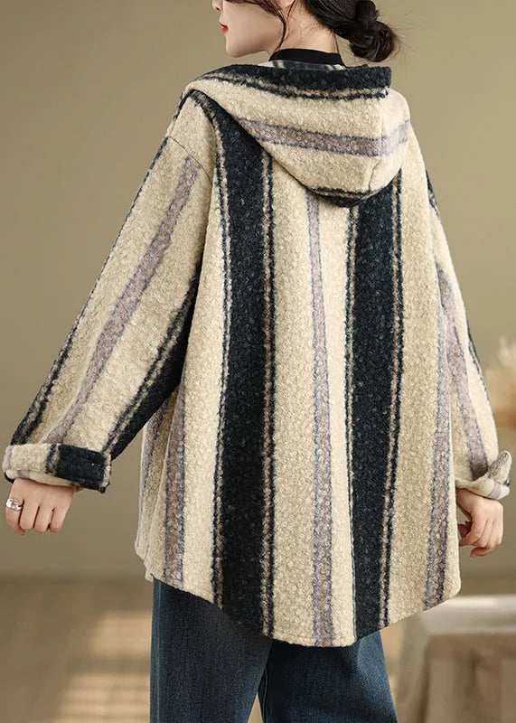 Striped Woolen Hoodie Coat Spring