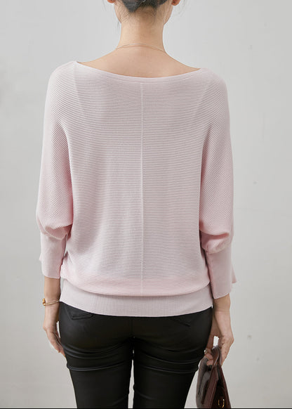 Light Pink Loose Knit Shirt Tops O-neck Batwing Sleeve