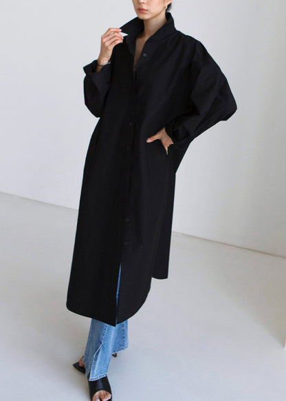 Black Peter Pan Collar Button Cotton Shirts Long Sleeve