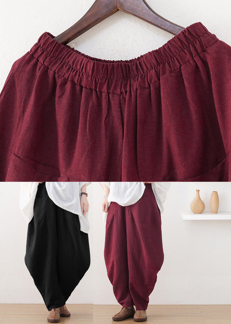 Wine Red Pockets Wide Leg Pants Fall