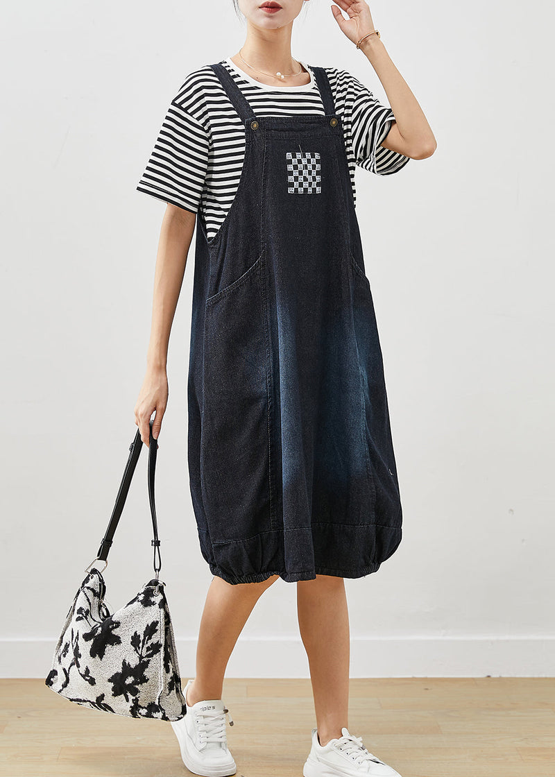 Navy Oversized Striped Cotton Two Pieces Set Summer