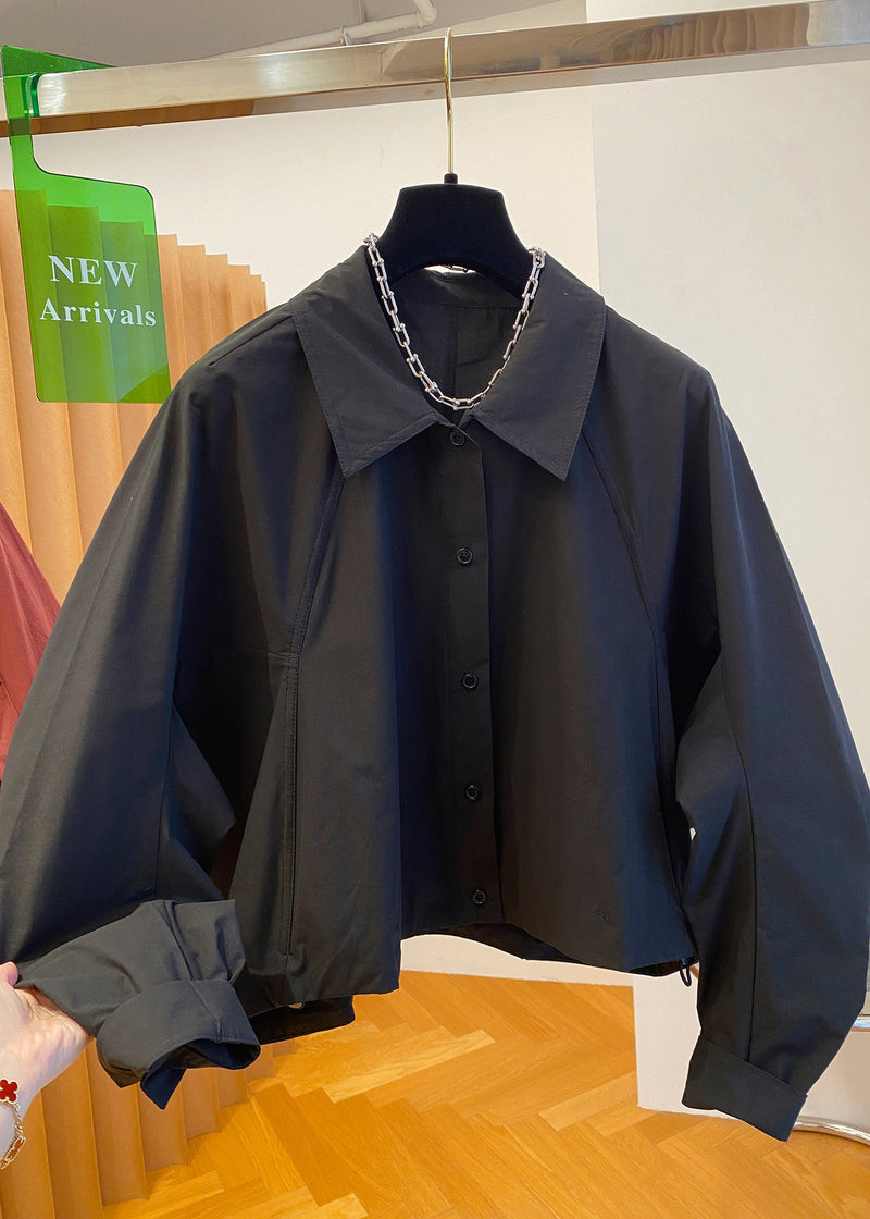 Black Peter Pan Collar Button Cotton Shirts Fall