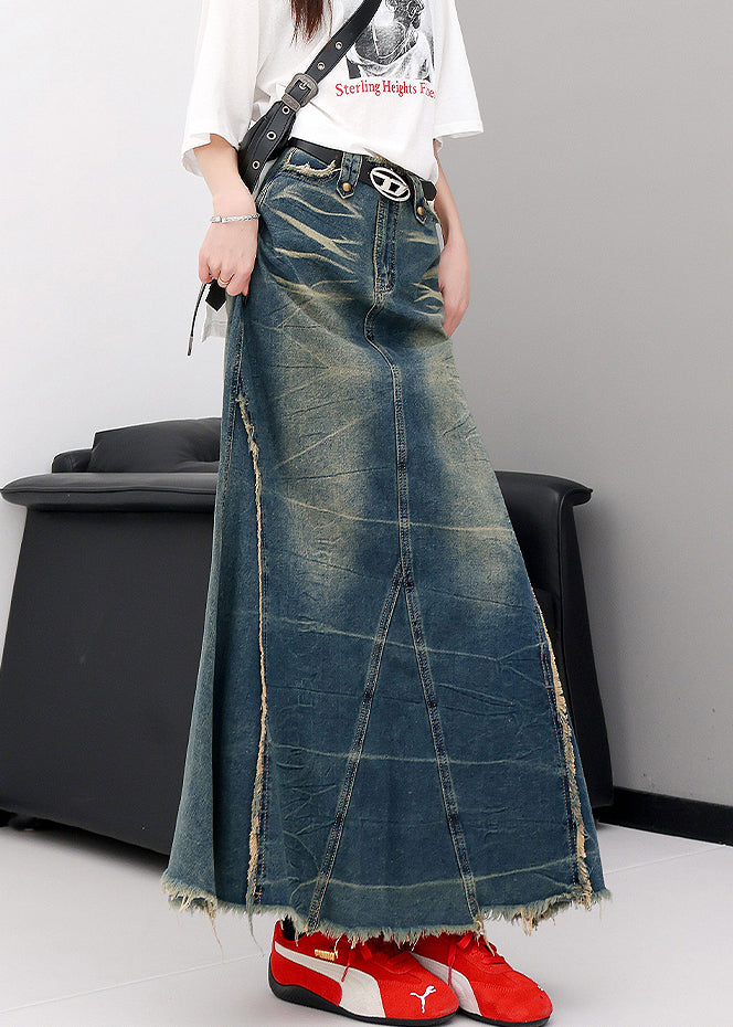 Black Tassel Pockets Patchwork Slim Fit Denim Skirts Fall