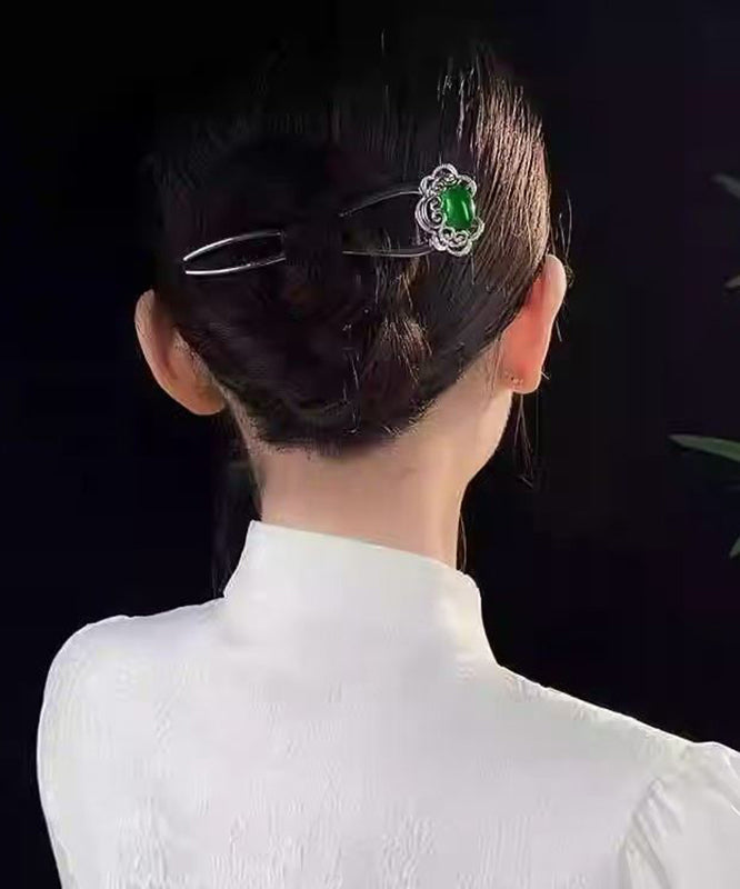 New Green Stainless Steel Jade Ruyi Hairpin