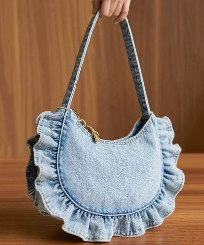 Art Light Blue Ruffled Denim Handbags