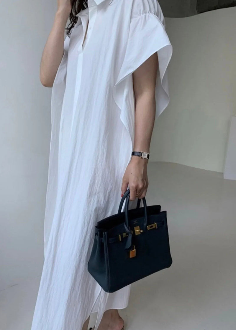 White Peter Pan Collar Button Cozy Long Shirt Dress Summer