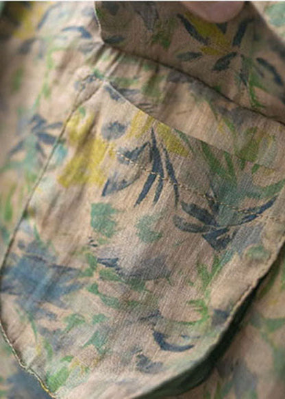 Green Peter Pan Collar Print Pocket Shirt Top Short Sleeve