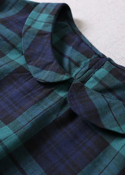 Green Peter Pan Collar Plaid Cotton Dress Spring
