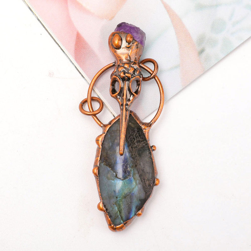 3 Inch Labradorite Amethyst Pendant for Spiritual Healing