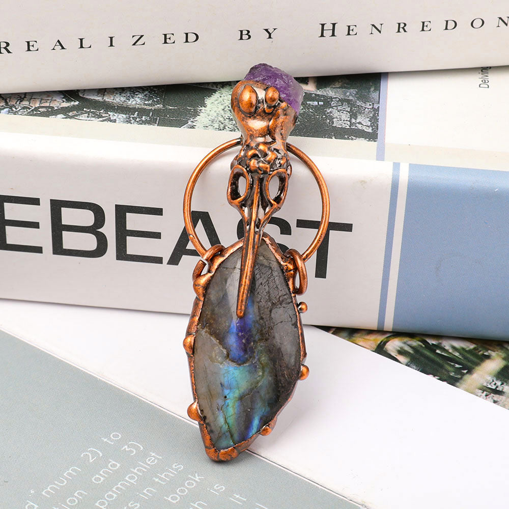 3 Inch Labradorite Amethyst Pendant for Spiritual Healing